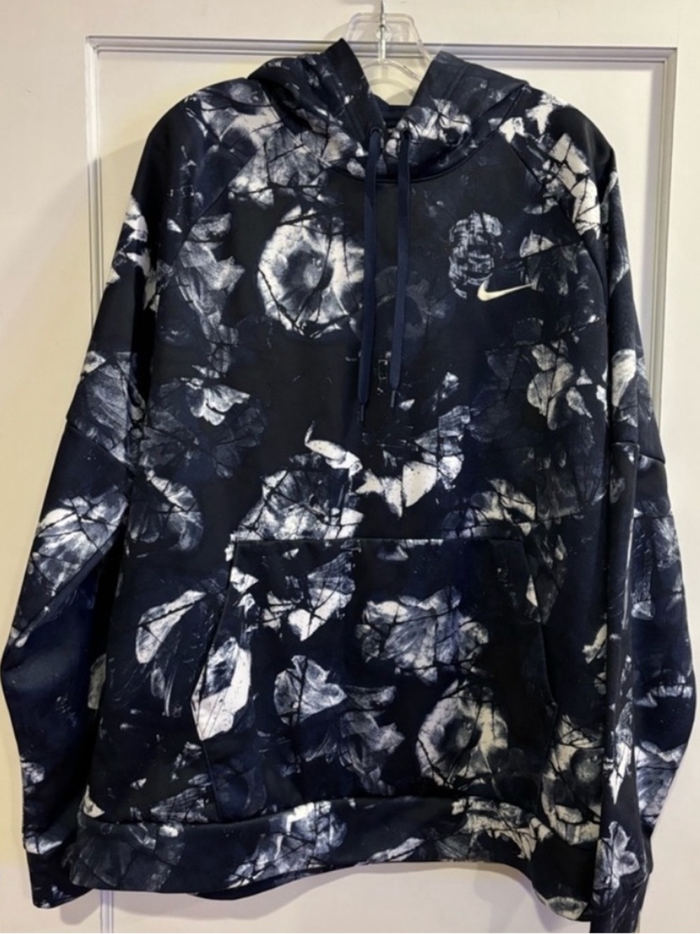 Nike Thermal Fit Training Hooded Sweatshirt Pullover Men XL Navy White Abstract